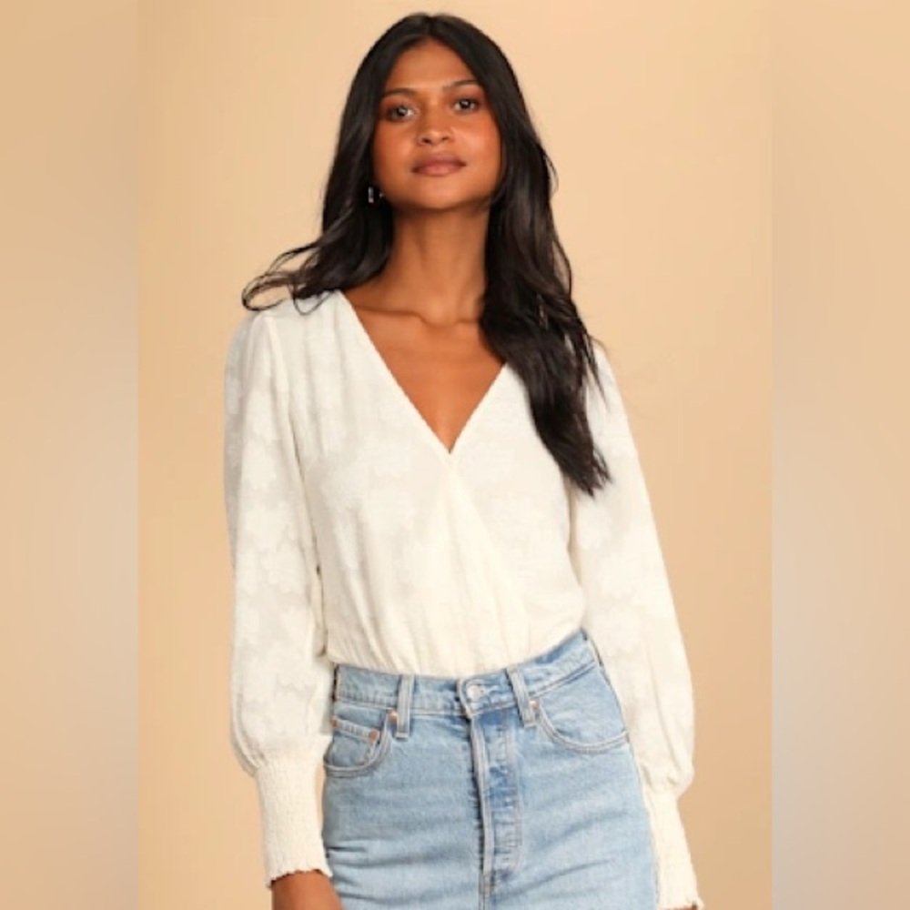 Lulu's Ivory Floral Textured Bodysuit